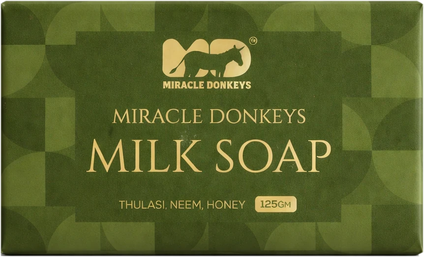Miracle Donkeys Thulasi, Neem & Honey donkey milk soap, 125 g olive-green pack